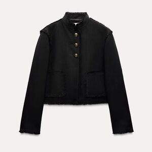 Zara ZW Collection 100% Wool Fringed Cropped Jacket Size L